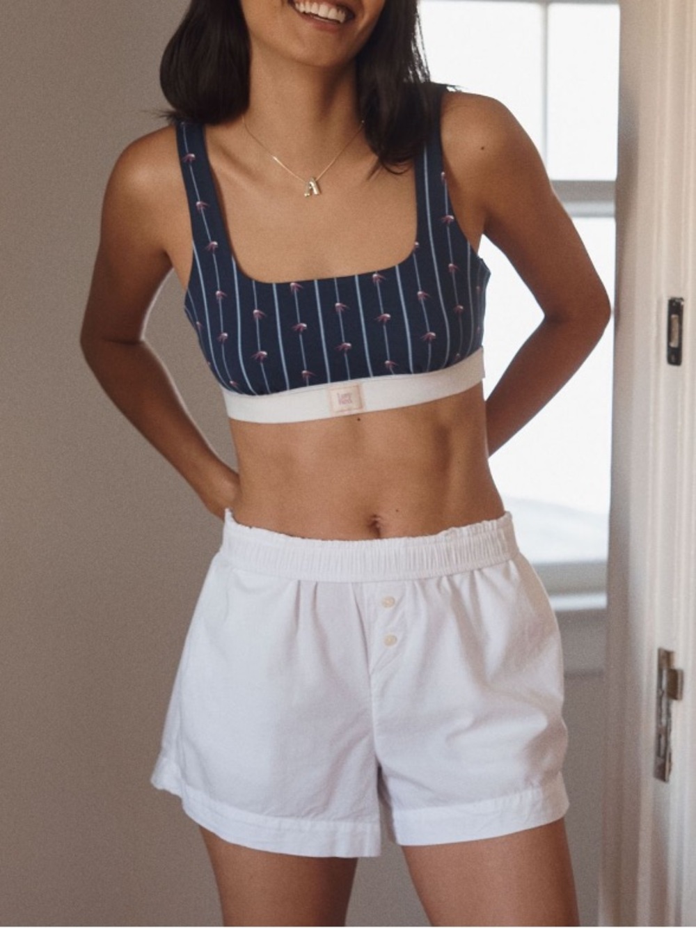 🟠NWT LYREBIRD by ANTHROPOLOGIE CottonCloud Printed Scoop-Neck Bra in Navy